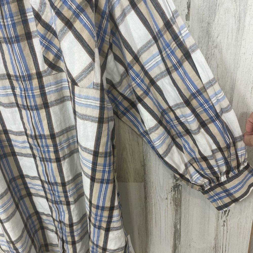 ASOS Curve Oversized Mini Shirt Dress sz 16 NWT Cream Plaid Flannel Long Sleeve - Picture 3 of 9